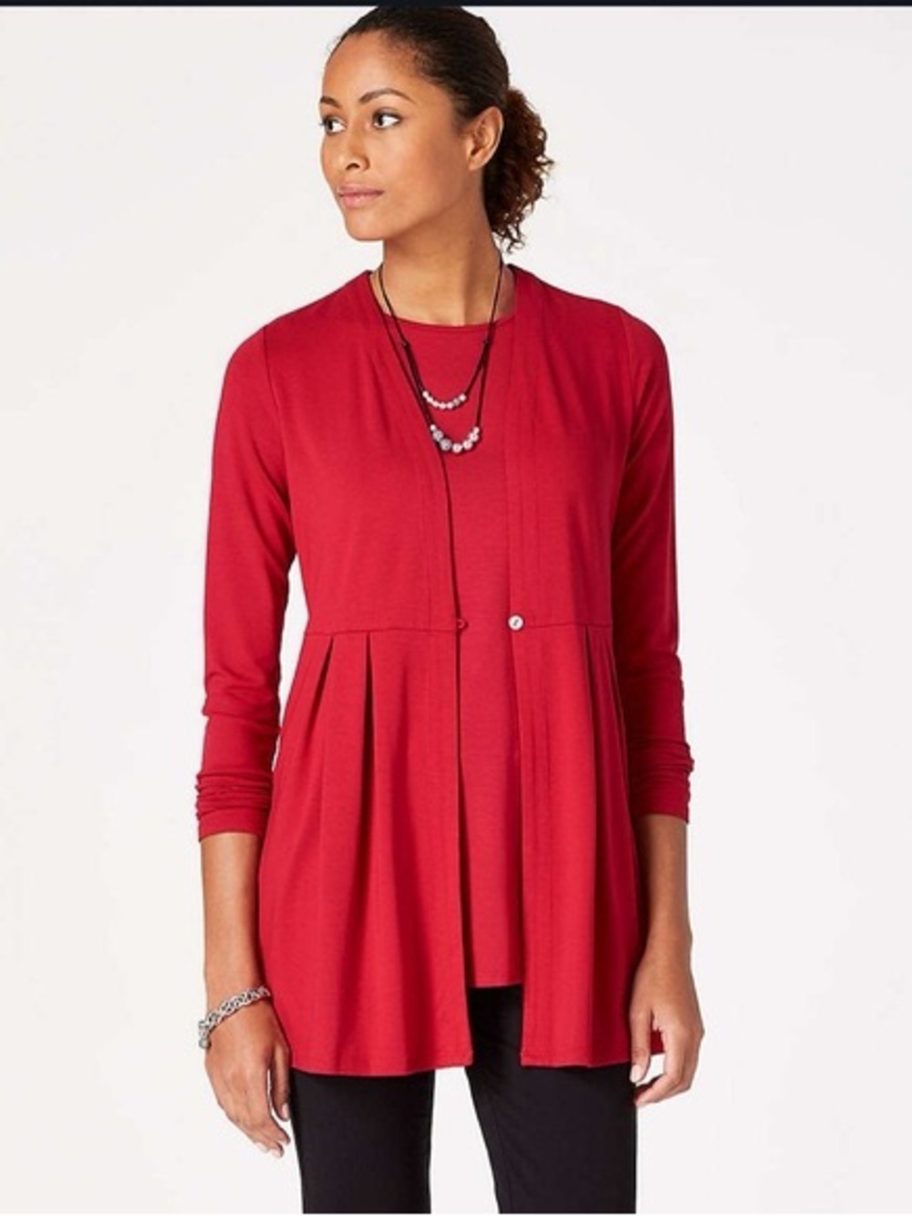 J Jill Wearever Red Pleated Two Piece Tank&Cardigan Small Business Christmas